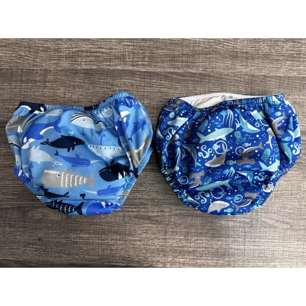 I Play Swim Diapers Ocean Sea Animals Print‎ UPF 50+ Size 24 Months Lot of 2